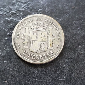 1869 SPAIN 2 PESETA SILVER JBC - Picture 1 of 2