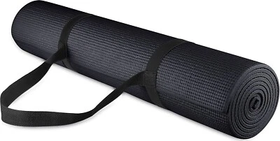 All Purpose 1/4" Yoga Exercise Yoga Mat - Black, Anti-Tear, with Carrying Strap - Image 1 of 4