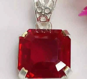 Colgante de plata 925 rubí rojo corte Asscher natural certificado 32,8 quilates piedras preciosas sueltas - Imagen 1 de 5