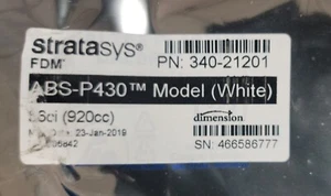 STRATASYS ABS-P430 Modello (Bianco) 56ci (920cc) FDM 340-21202 SN: 4665866777 - Foto 1 di 3