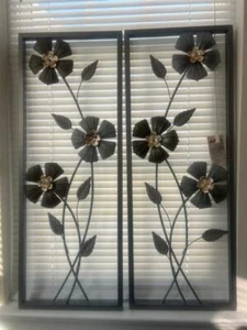 NIOB Elements Multicolor Floral Metal Wire Wall Home Decor 32”x12” Set of 2 - Picture 1 of 6