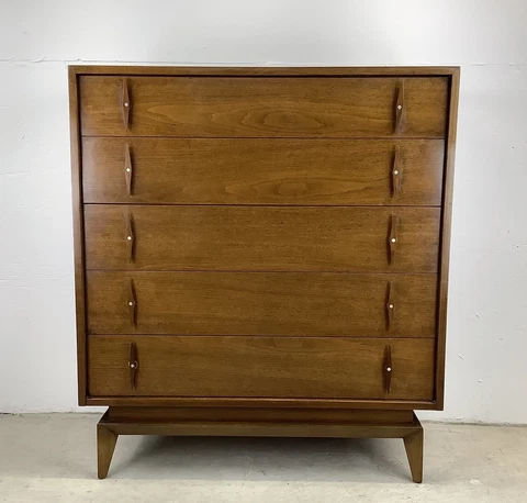 MCM Highboy Dresser With Carved Wood Pointed Handles- American of Martinsville Cover