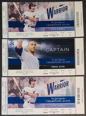 3 MLB New York Yankees ticket stubs v Nationals 2015, Derek Jeter, Paul O'Neill Cover