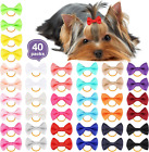 New 40pcs(20pairs) Puppy Yorkie Dog Hair Bow Pure Ribbon with Rubber Band 40mm P