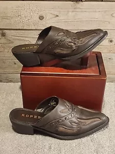 ROPER Western Vaquera Cuero Beth Slip-on Mula Marrón Oscuro - EE. UU. 9 EUR 40 UK 6,5 - Imagen 1 de 14