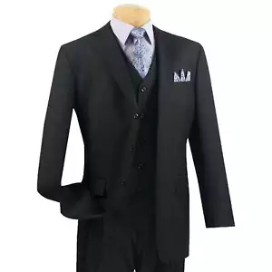 VINCI Men's Black 3pc 3-Button Classic-Fit Suit w/ Matching Vest - NEW - Picture 1 of 3