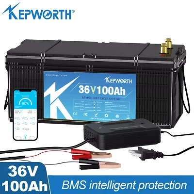 KEPWORTH Batería de litio 36V 100Ah LiFePO4 200A BMS para autocaravana instalación solar barco