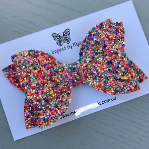 Hair Clip Girls Bow Headband Australian Handmade Hair Accessory Glitter Leather - Picture 1 of 6