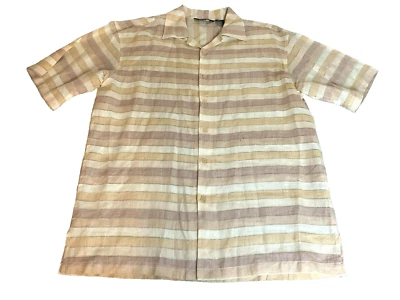 Elephant Shirt Adult Extra Large Tan Cream Striped 100% Linen Button Up Mens - Image 1 of 4