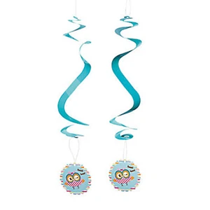 YOURE A HOOT OWL PARTY Dangling Owls Hanging Swirls Pack of 6 Free Postage - Picture 1 of 3