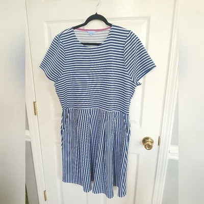 Draper James Short Sleeve Knit Blue And White Striped Dress XXL coastal Nautical - Изображение 1 из 4