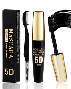 Black Waterproof Mascara for Eyelashes, 5D Silk Fiber Lash Extension Colored ... - Picture 1 of 7