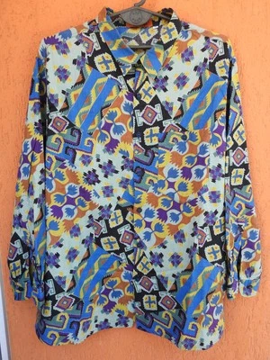 MISSONI UOMO Shirt Mens Large Abstract Geometric Aztec Crazy Pattern Vintage - Image 1 of 4
