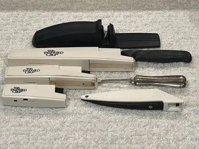 Grupo de 7 artículos de chef mimados - 4 fundas, 1 cuchillo, 1 afilador y un pelador!!! Foto 1 de 4