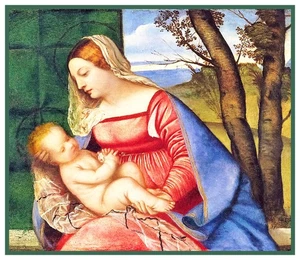Madonna and Child by Italian Renaissance Titian Counted Cross Stitch Pattern - Picture 1 of 4