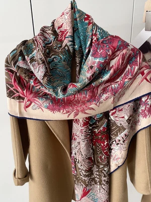 60% Cashmere 40% Silk Scarf Bandana 53'' garden Print Neckerchief Shawl Wrap new - Image 1 of 4