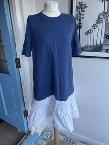 Damen Cos Blau Weiß Strickkleid Baumwolle Rüscheneinsatz Größe M Knielang - Bild 1 von 6