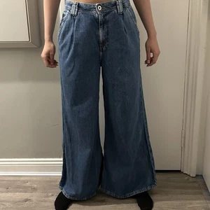 River Island Wide Leg Retro Style Blue Denim Jeans Size 10 Indi Flared - Picture 1 of 7
