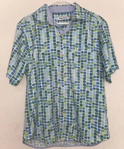 Tommy Bahama Shirt Blue Green Teal Medium Hawaiian Shirt Short Sleeve IslandZone - Picture 1 of 11