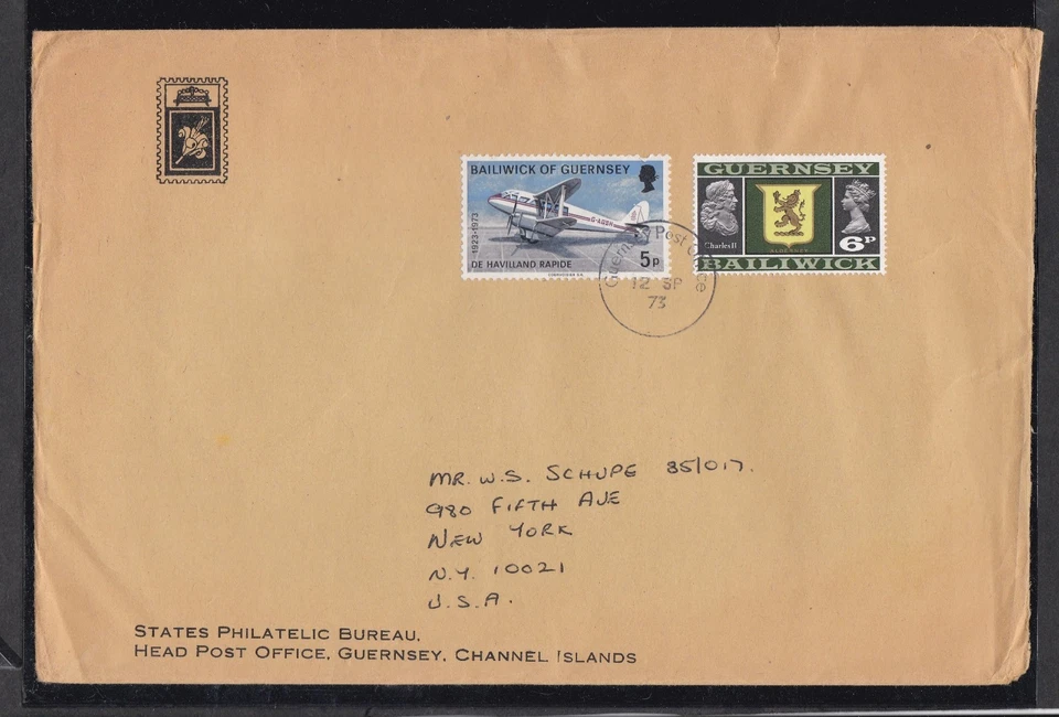 GREAT BRITAIN GUERNSEY 1973 ADVERTISING COVER STATES PHILATELIC BUREAU TO NY USA - Image 1 of 1