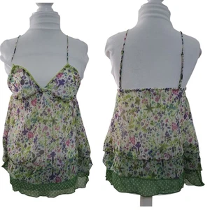 Top coqueta babydoll floral verde sin mangas Zara para mujer talla pequeña - Imagen 1 de 9