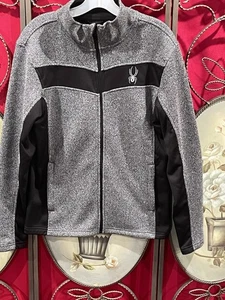 Spyder Mens Black/white/gray Fleece Lined Full Zip Jacket w Zipper Pockets Sz Sm - Picture 1 of 9