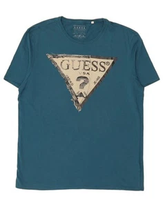 GUESS Mens Slim Fit Graphic T-Shirt Top Large Blue Cotton BQ03 - Picture 1 of 3