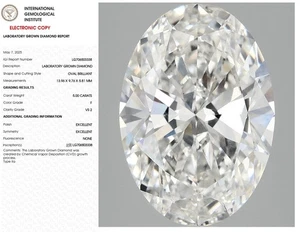 5.00 Oval Lab Grown Diamond For Engagement Ring IGI Certified F VS2 - Picture 1 of 11
