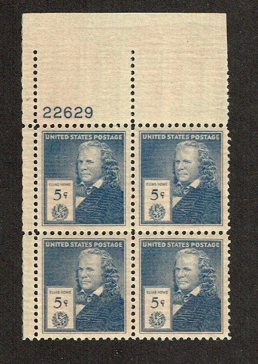 1940 U.S. FAMOUS AMERICANS 5c Blue E. HOWE Plt#BLK of 4 Sc#891 M/NH/OG Pristine - Image 1 of 1