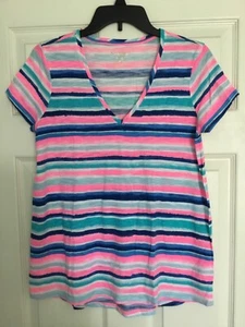 Top manga corta Lilly Pulitzer talla M damas rosa azul rayas - Imagen 1 de 3