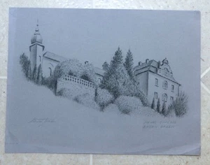Charcoal Drawing by Stuart Jones En Plein Air Baden Baden Germany NEUES SCHLOSS - Picture 1 of 3