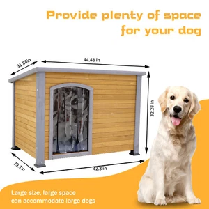 Pet Dog Kennel Wooden House 45 inch Large Dogs Outdoor Big Shelter Cabin Shelter - Picture 1 of 7