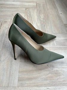 Topshop Khaki Green Satin pointy heel Sz 4 - Picture 1 of 6