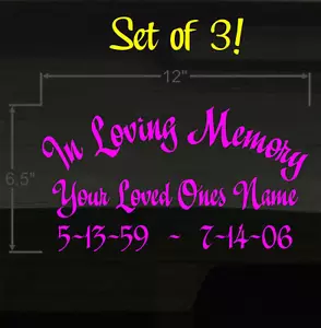 In liebevoller Erinnerung Memorial 3er Set Weihnachten Schrift 12x6,5" HOTPINK Aufkleber Sticker - Bild 1 von 1