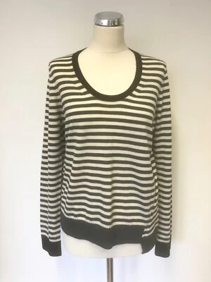 Nicole Farhi темно-серый и слоновой кости в полоску с длинными рукавами и круглым вырезом шерстяной джемпер размер L - Изображение 1 из 4