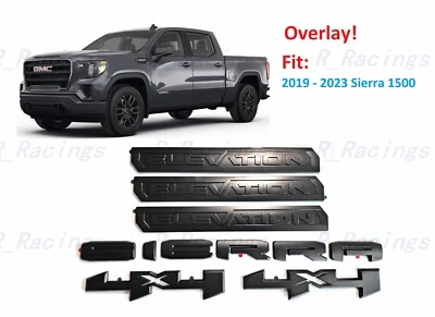 Superposición 6 piezas negro mate puerta trasera Sierra elevación 4x4 emblema 2019+ Sierra 1500 Foto 1 de 4