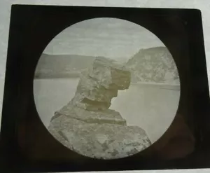 B13 MAGIC LANTERN GLASS SLIDE Late 1800's Untitled Rocks Near Lake 4" x 3-1/4" - Picture 1 of 1