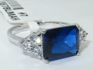 Ladies sapphire ring emerald cut blue cz 3ct cubic zirconia london royal 1367 - Picture 1 of 3