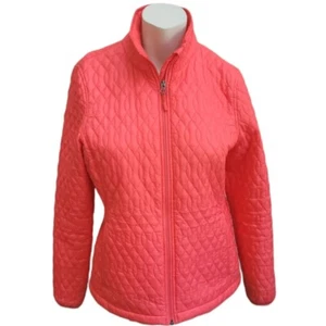 Lands End Quilted Jacket Medium 10-12 Orange Zip Puffer - Picture 1 of 7