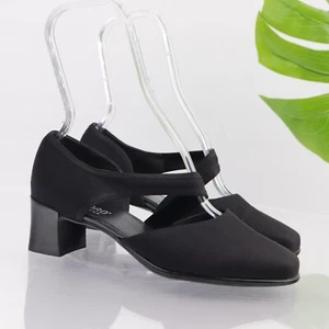 Munro Womens Whitney Mary Jane Pump Size 7.5 WIDE Black Block Heel Elastic Strap - Picture 1 of 11