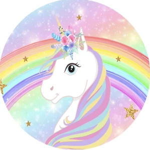 UNICORN FANTASY RAINBOW MAGIC GLITTER STARS PARTY ROUND BIRTHDAY BANNER BACKDROP - Picture 1 of 2