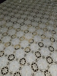 Vintage JC Penney Crochet Cream Coverlet Cutter Bedspread Read 98" X 94" - Picture 1 of 16