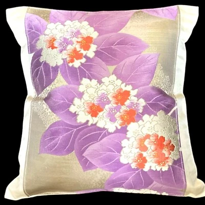 Funda de Almohada 16" Brillante Kimono Japonés Obi Hecha a Mano/Blanco/Flor F/S 327 Foto 1 de 4