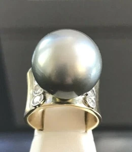 16,7 mm Südsee mittelgroße anthrazitfarbene Perlen Diamanten 1,00 Karat 14K Ring 7 - Bild 1 von 10