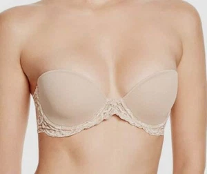 $66 Natori Women's Beige Feathers Underwire Plunge Strapless Bra Size 32C - Picture 1 of 2