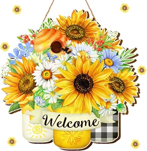 Sunflower Welcome Sign Sunflower Front Porch Decor Farmhouse Summer Decor Rustic - Picture 1 of 7