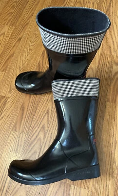 Botas de lluvia SPERRY para mujer negras/blancas a cuadros de pata de gallo a media pantorrilla talla 9 nuevas sin etiquetas Foto 1 de 4