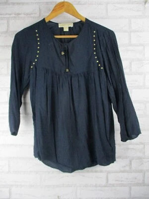Michael Kors womens top blouse navy blue studs XS, 8 3/4 sleeve - Image 1 of 4