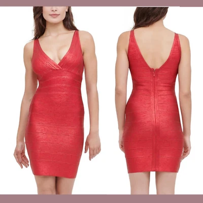 NWT $218 Marciano [Size Large ] Bandage Foil Mini Dress in Red #G820 - Image 1 of 4
