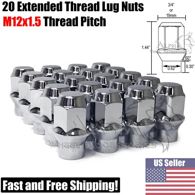 20 Chrome Extended Thread Lug Nuts For Toyota Lexus Camry Corolla Matrix tC - Image 1 of 4